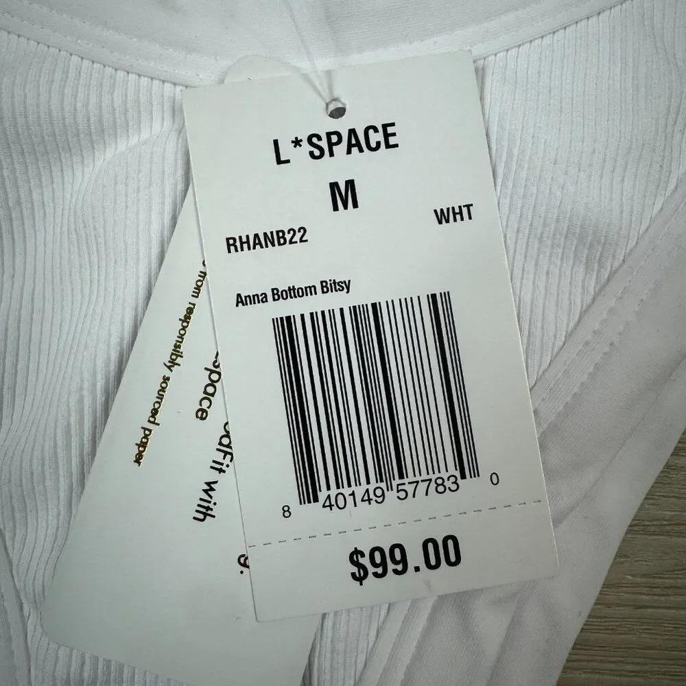 L Space Anna Bitsy Bikini Bottom Womens Medium White Ribbed‎ RHANB22
